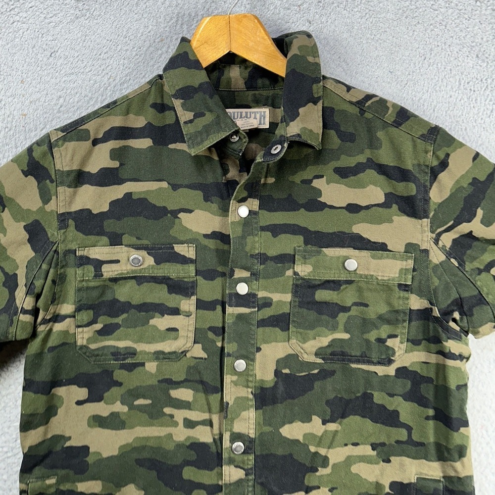 Duluth Trading Co Shirt Shacket Mens Medium Green Camo Pocket Military Jacket